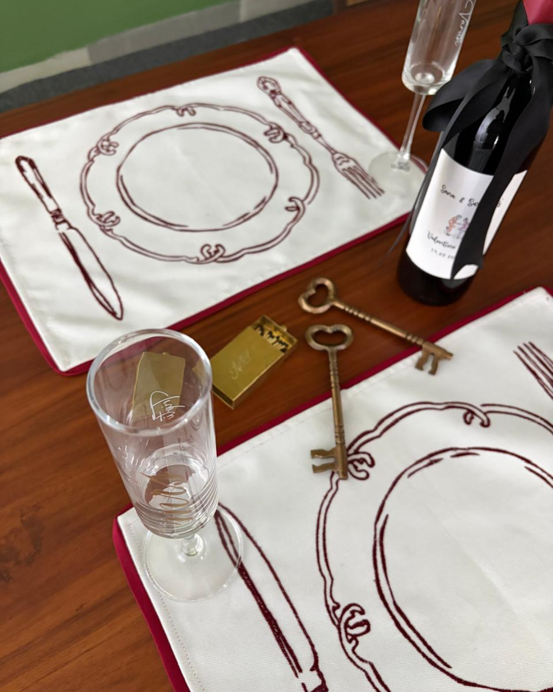 Table for Two Embroidered Mats
