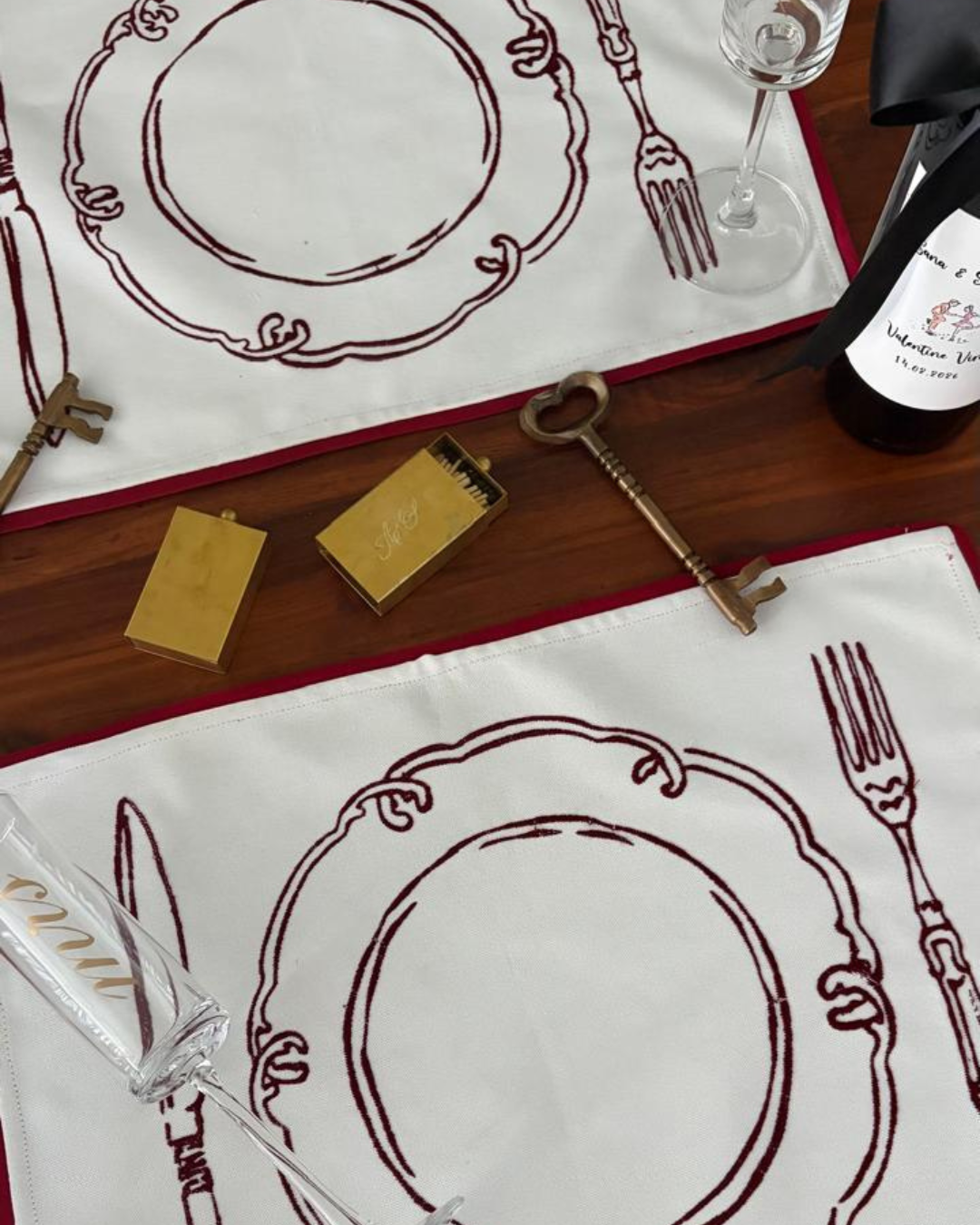 Table for Two Embroidered Mats