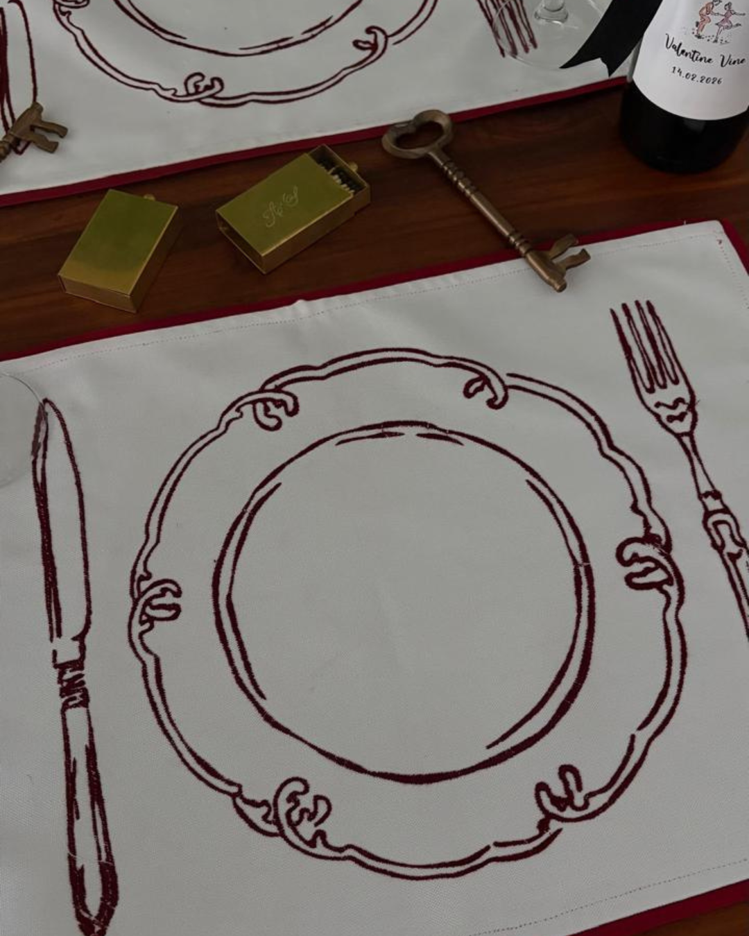 Table for Two Embroidered Mats